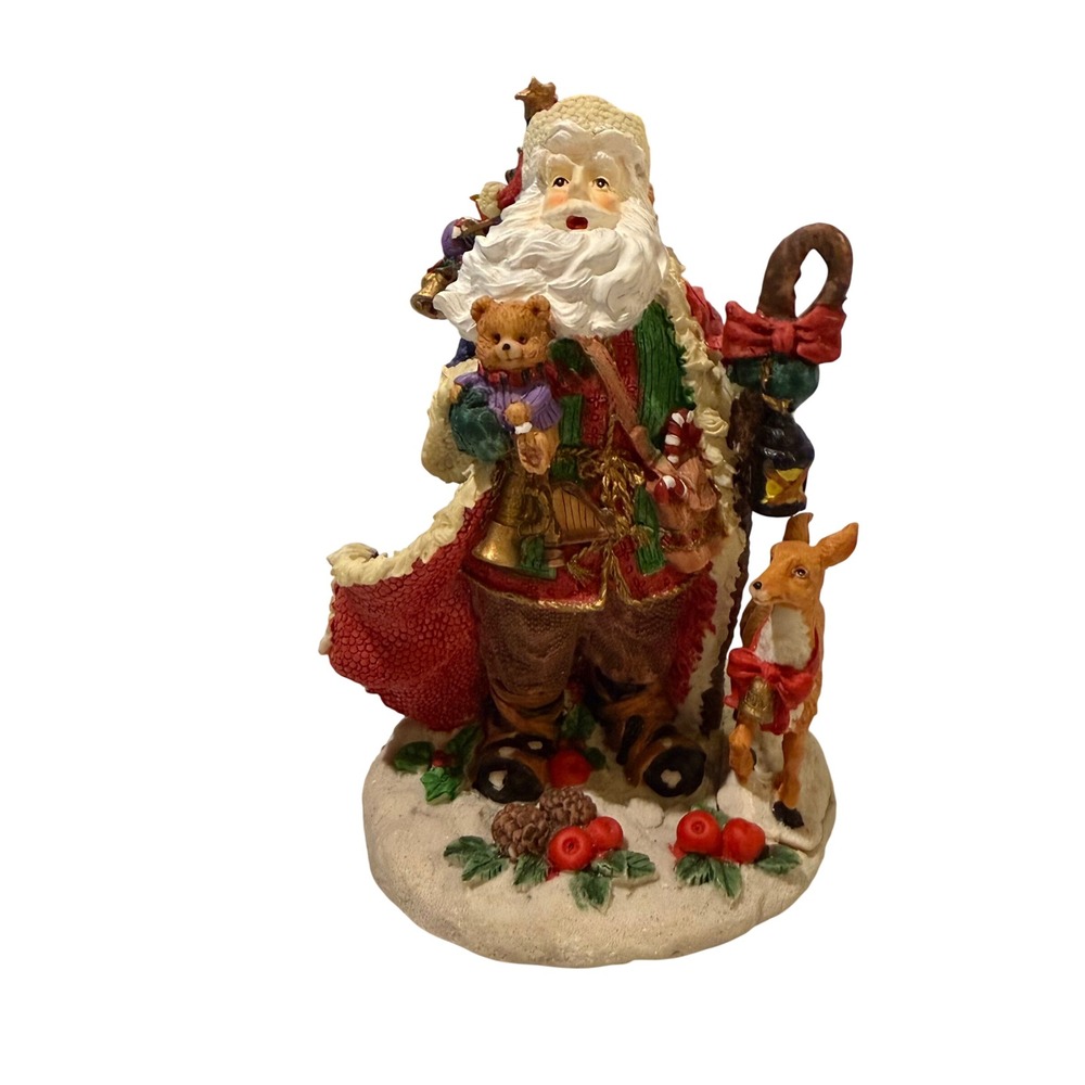 Holiday Time Hand-Painted Santa Figurine Christmas Decor with Reindeer 80246